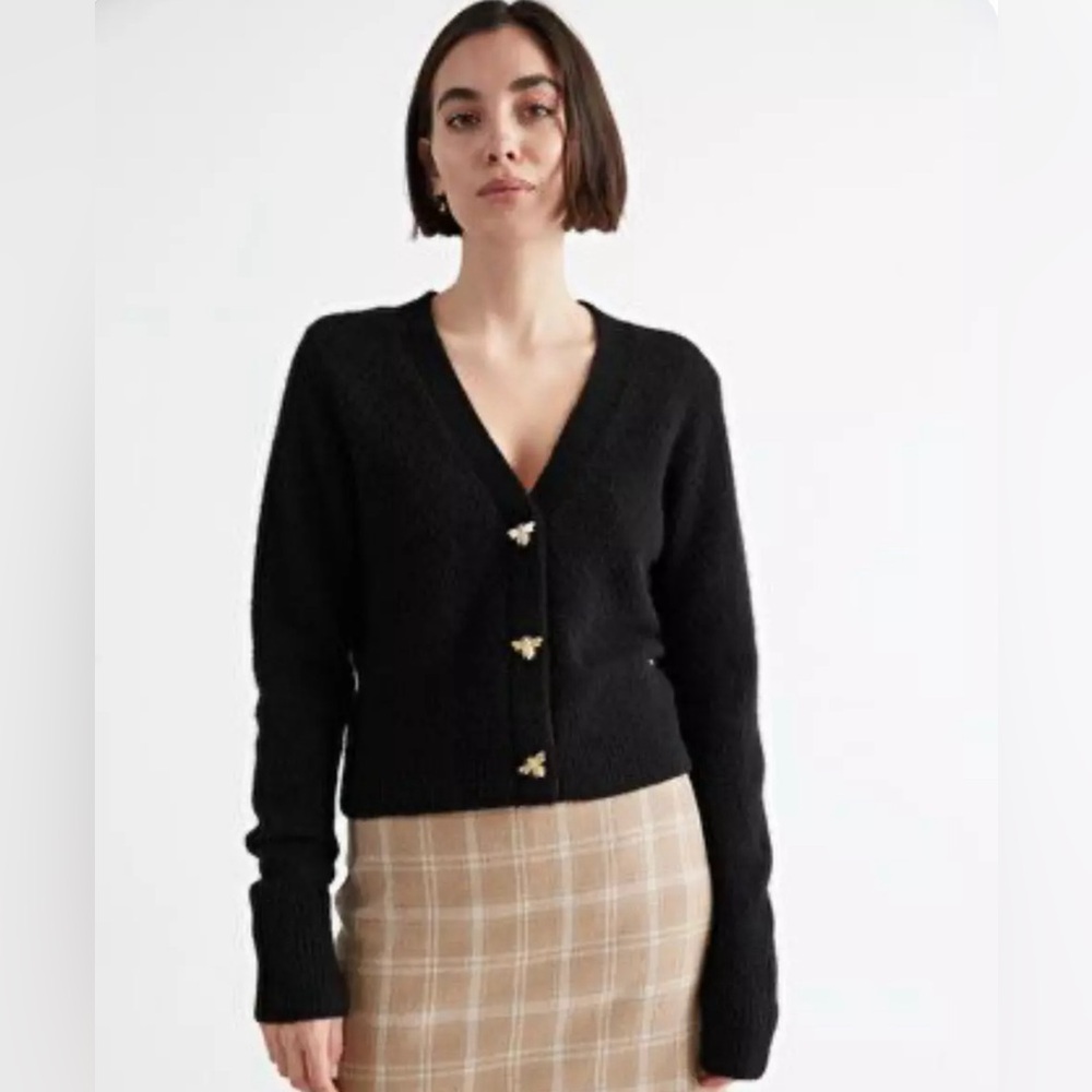 & OTHER STORIES Bee Button Alpaca Blend Cardigan in black Size M
